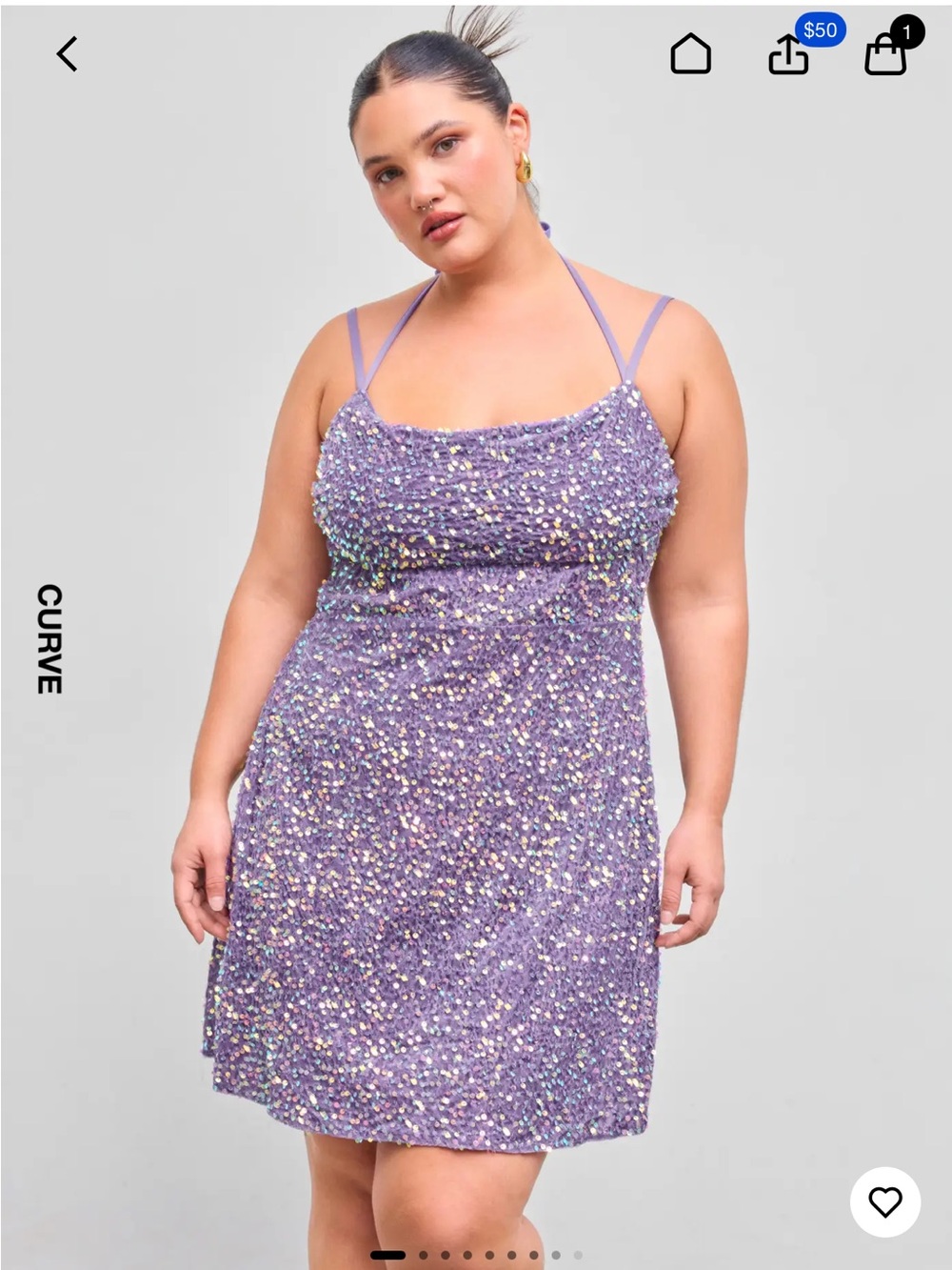 Cider Lavender Sequin Halter Mini Dress
